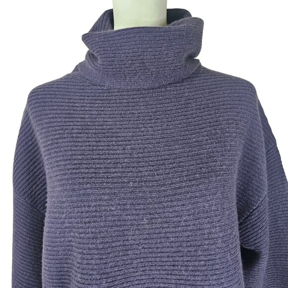 Halogen Purple Cashmere Wool Cowl Neck Sweater M Lagenlook 3/4 Sleeve Relaxed - Picture 5 of 9